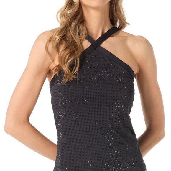 NWT  Michael Kors Women's Black Studded High-Neck Swim Bikini Tankini Top Size L - Picture 1 of 11